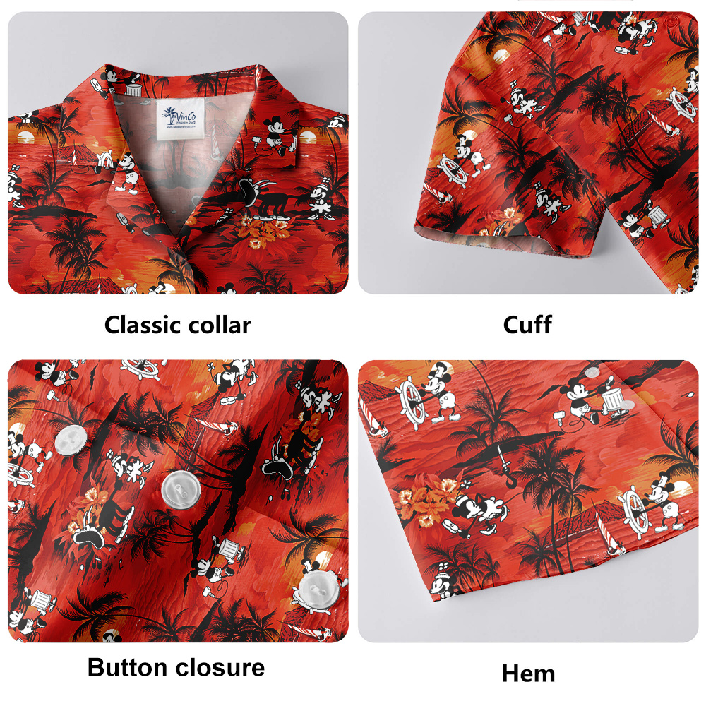 Tropical Sunset Beach Mickey Orange Hawaiian Shirt