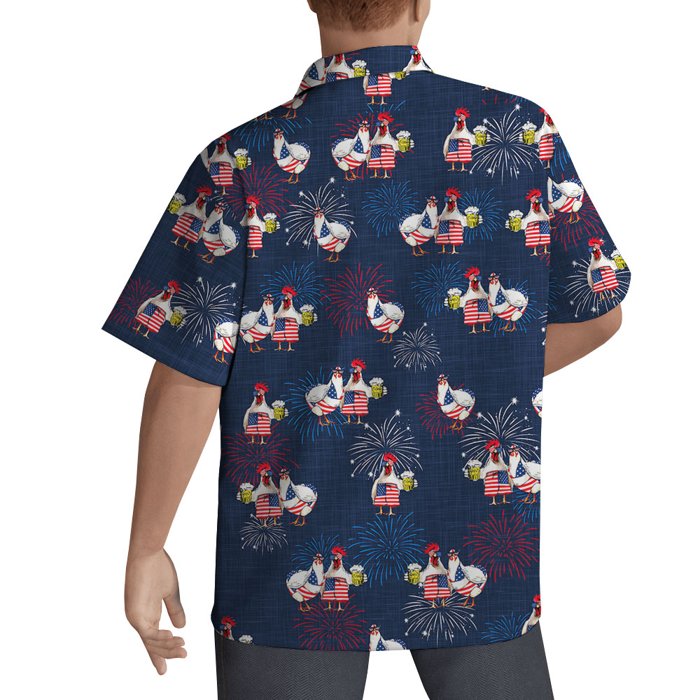 Chicken Couple 4th Of July Men's Hawaiian Shirt