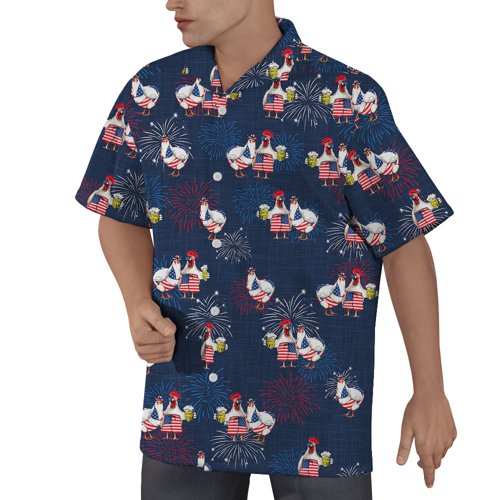 Chicken Couple 4th Of July Men's Hawaiian Shirt