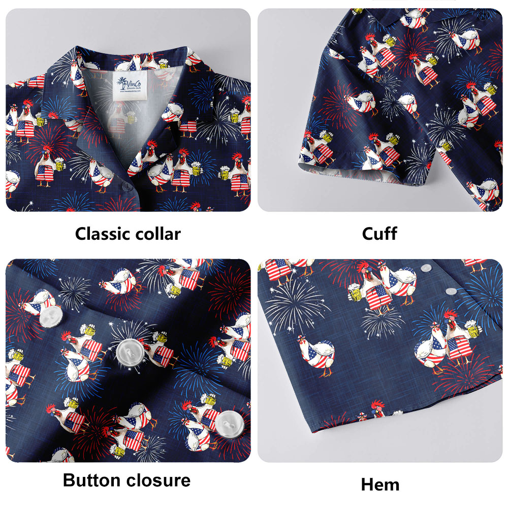 Chicken Couple 4th Of July Men's Hawaiian Shirt