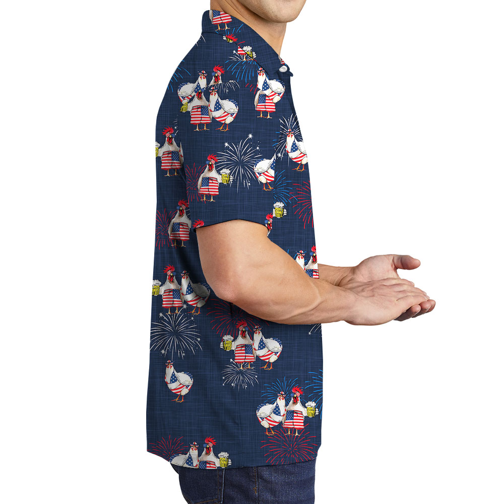 Funny Chicken White Red And Blue Polo Shirt For 4th Of July