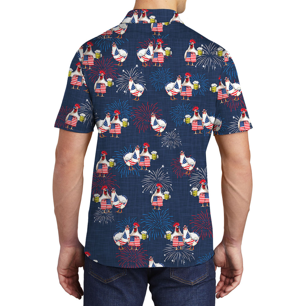 Funny Chicken White Red And Blue Polo Shirt For 4th Of July