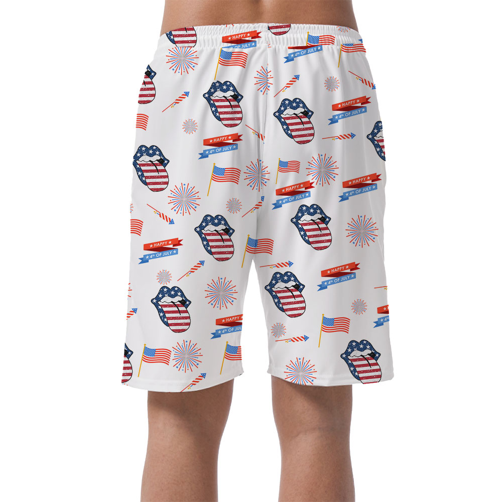 American Flag Lips Hawaiian Shorts For 4th Of July