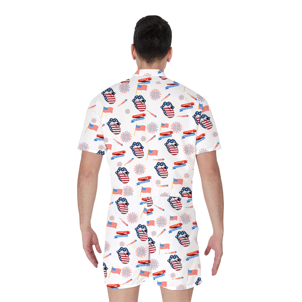 Men's Hawaiian Shorts With American Flag Lips