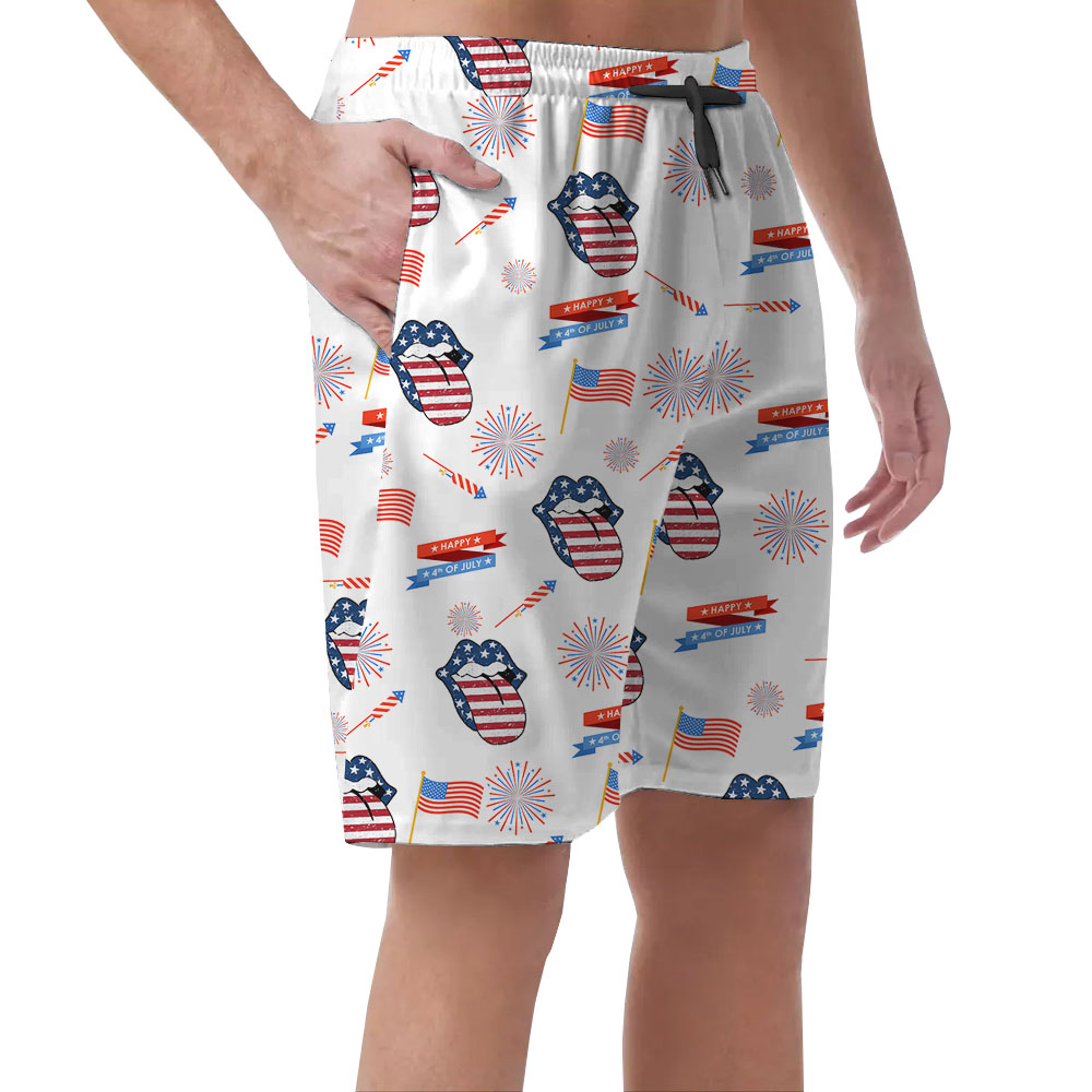 American Flag Lips Hawaiian Shorts For 4th Of July