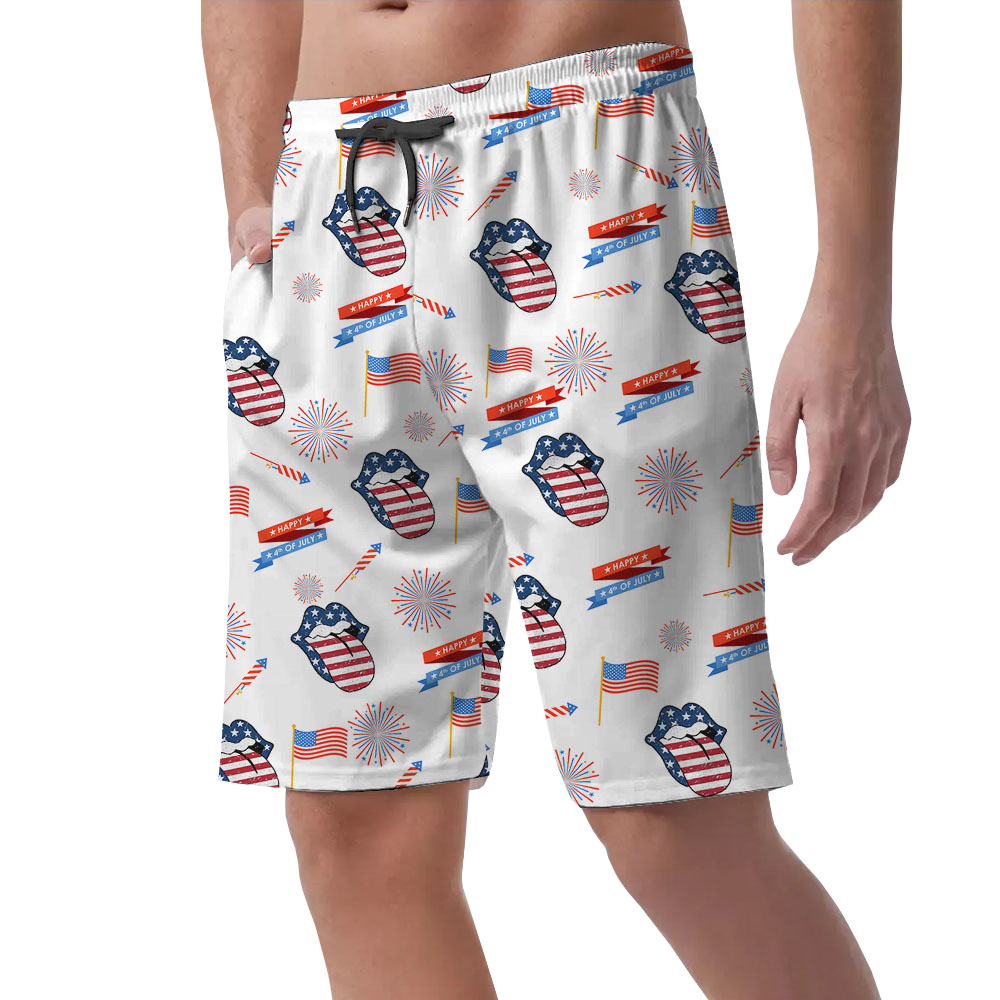 American Flag Lips Hawaiian Shorts For 4th Of July