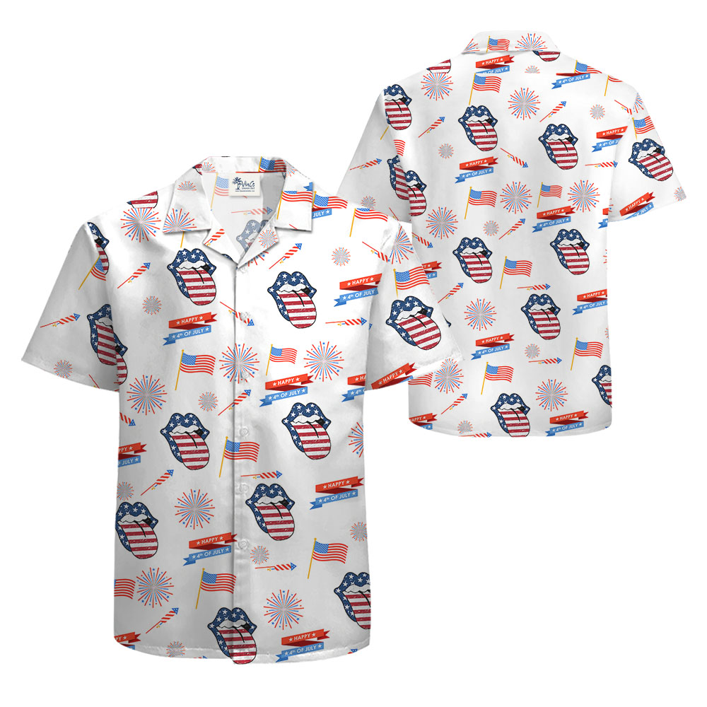 American Flag Lips Hawaiian Shirt For Men