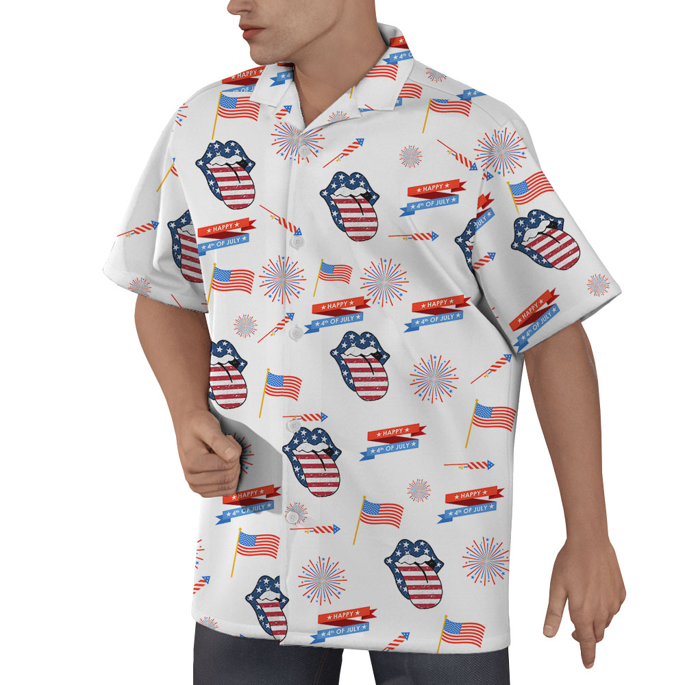 American Flag Lips Hawaiian Shirt For Men