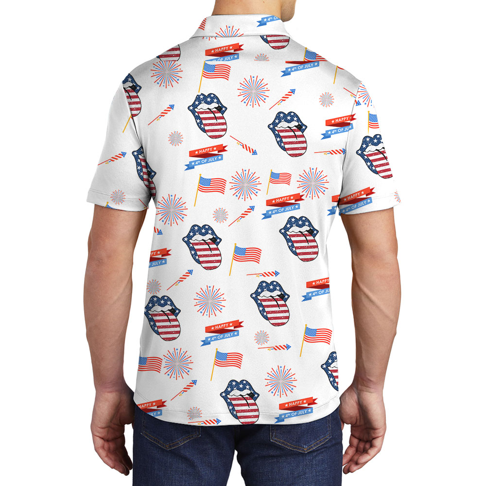 American Flag Lips Polos For Men