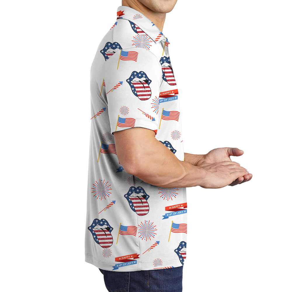 American Flag Lips Polos For Men