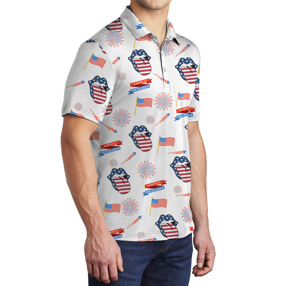 American Flag Lips Polos For Men