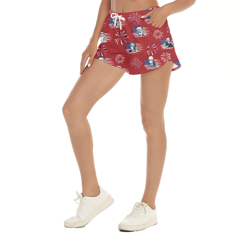 White Red And Blue American Flag Beer Women Shorts
