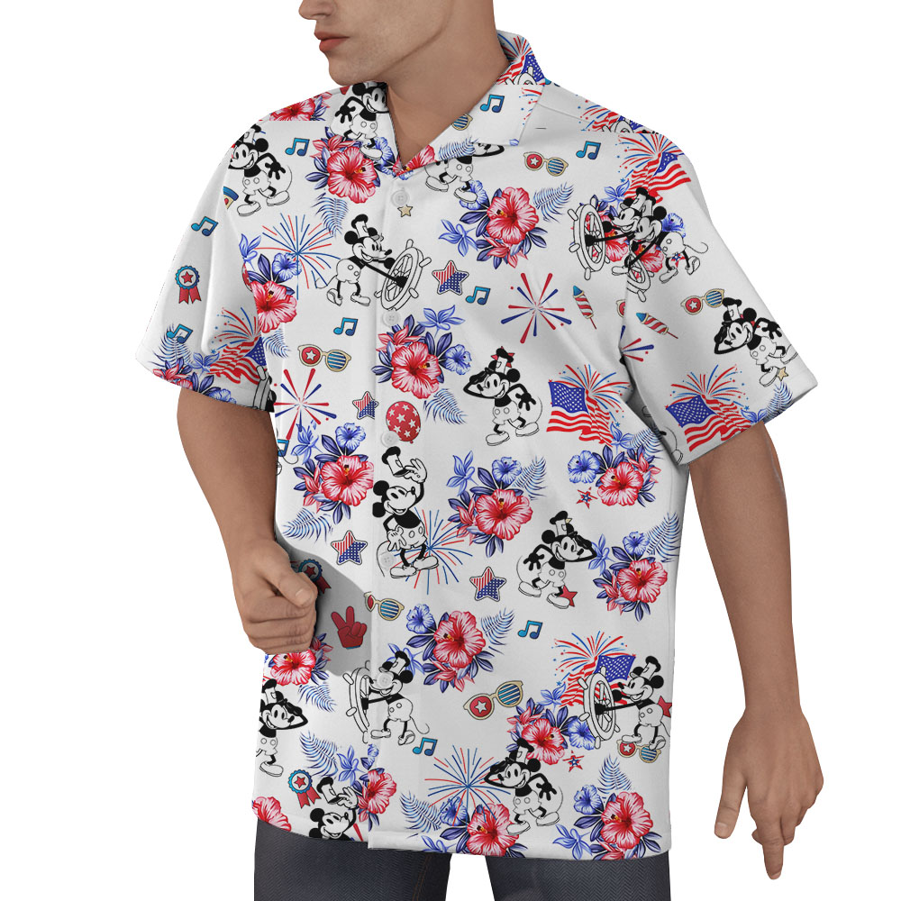 Mickey Mouse Steamboat Willie 4th Of July Hawaiian Shirt