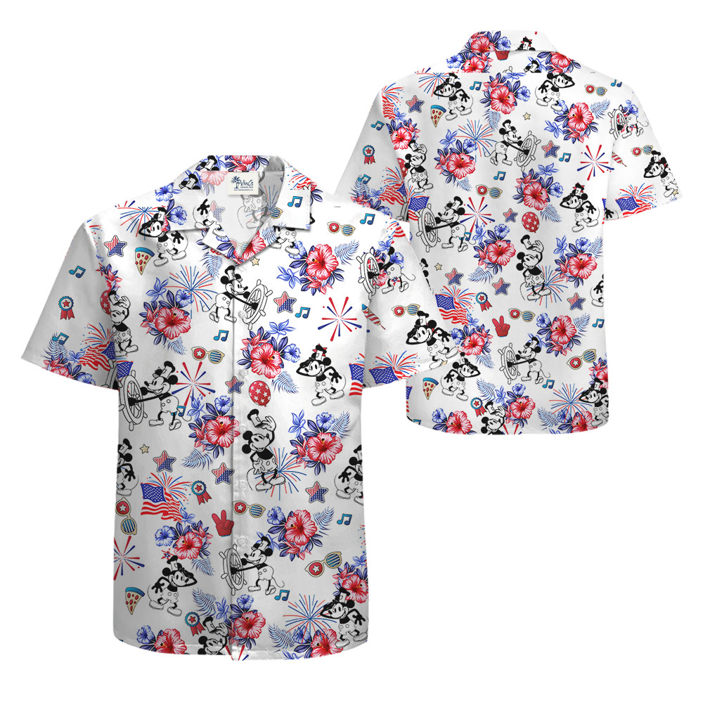 Mickey Mouse Steamboat Willie 4th Of July Hawaiian Shirt