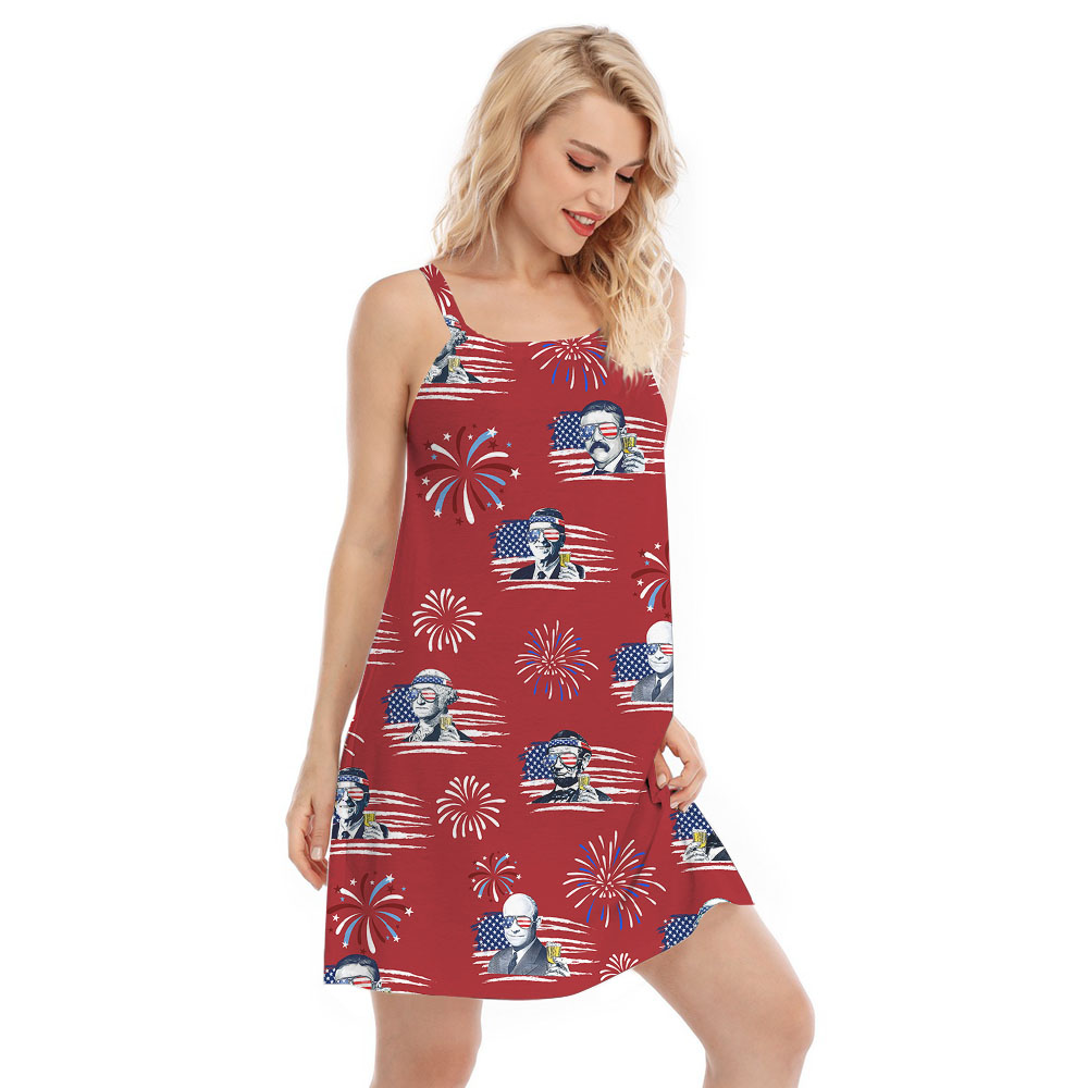 American Flag Beer Cheer Women's Cami Dress For 4th Of July