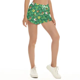 Lucky Charm Irish Saint Patrick Day Hawaiian Beach Shorts For Women