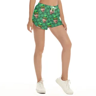Funny Custom Your Face Women's Beach Shorts For St Patrick's Day