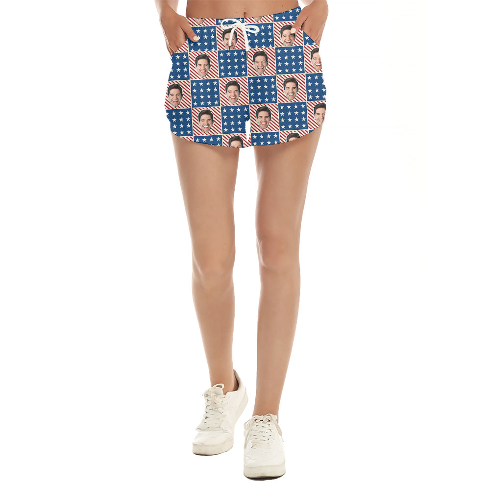 Custom Face Women's Hawaiian Shorts 4th Of July - variant image 1
