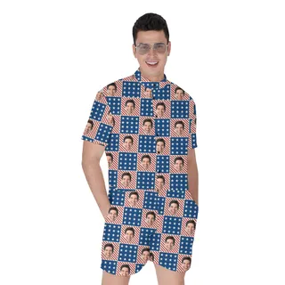 White Red And Blue Custom Male Polo Shirt With Faces
