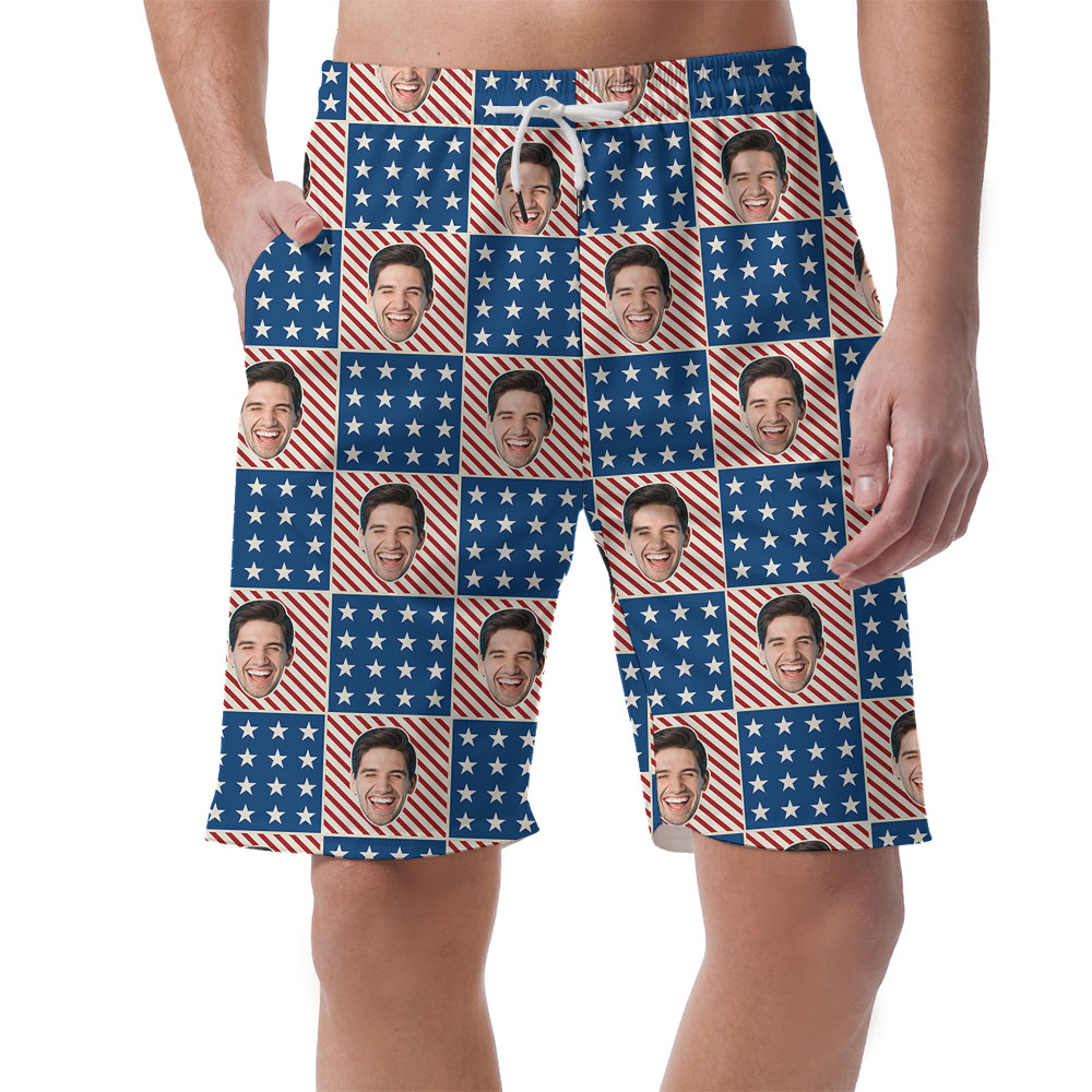 Men's Hawaiian Shorts With Custom Face American Flags - variant image 1