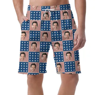 Men's Hawaiian Shorts With Custom Face American Flags
