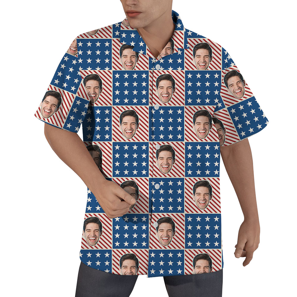 Custom White Red And Blue Photo Button Up Shirt - variant image 1