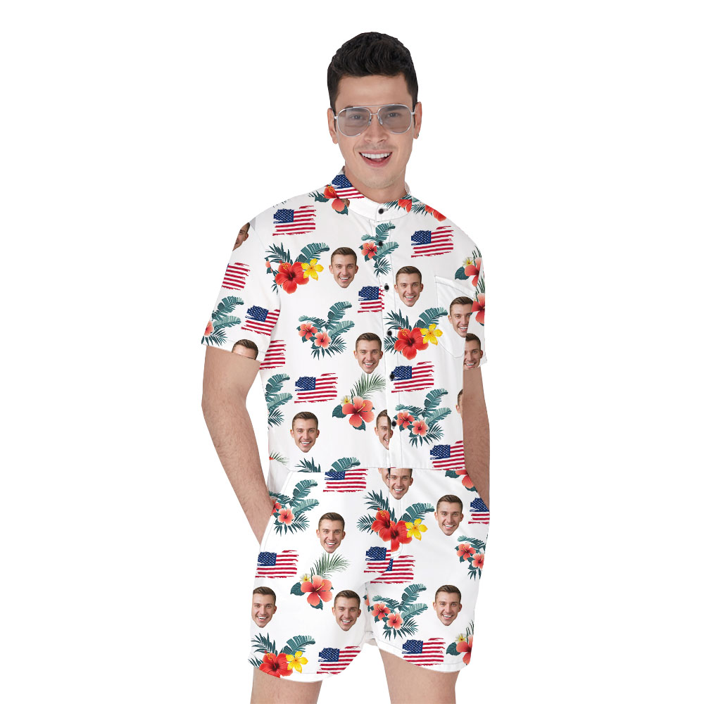 American Flag Tropical Male Romper With Multi Faces - variant image 1