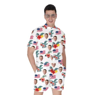 American Flag Tropical Male Romper With Multi Faces