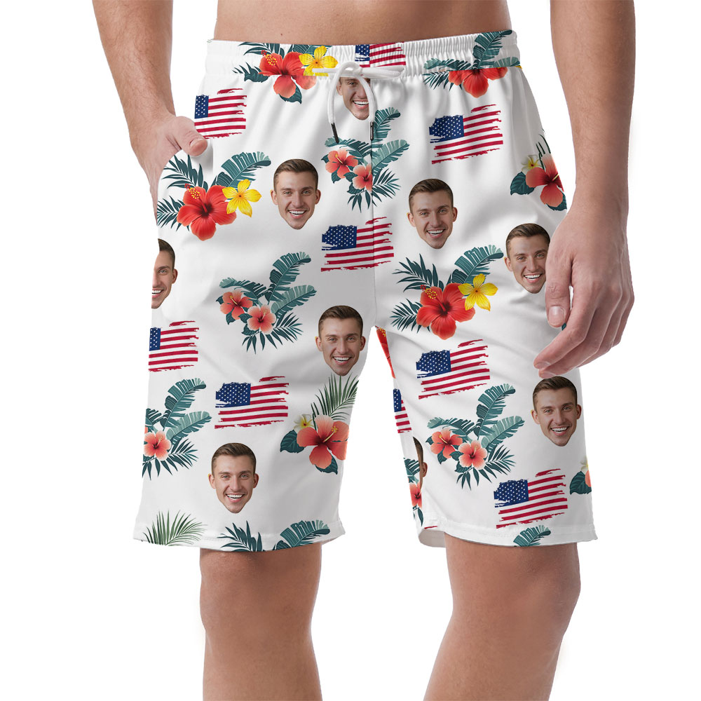 Custom Face Men's Hawaiian Shorts For 4th Of July - variant image 1