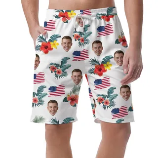 Custom Face Men's Hawaiian Shorts For 4th Of July
