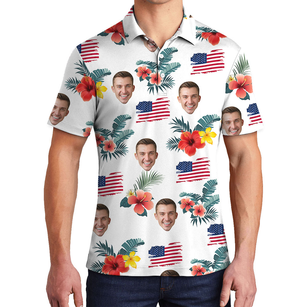 White Red And Blue Custom Photo Polos For Men - variant image 1