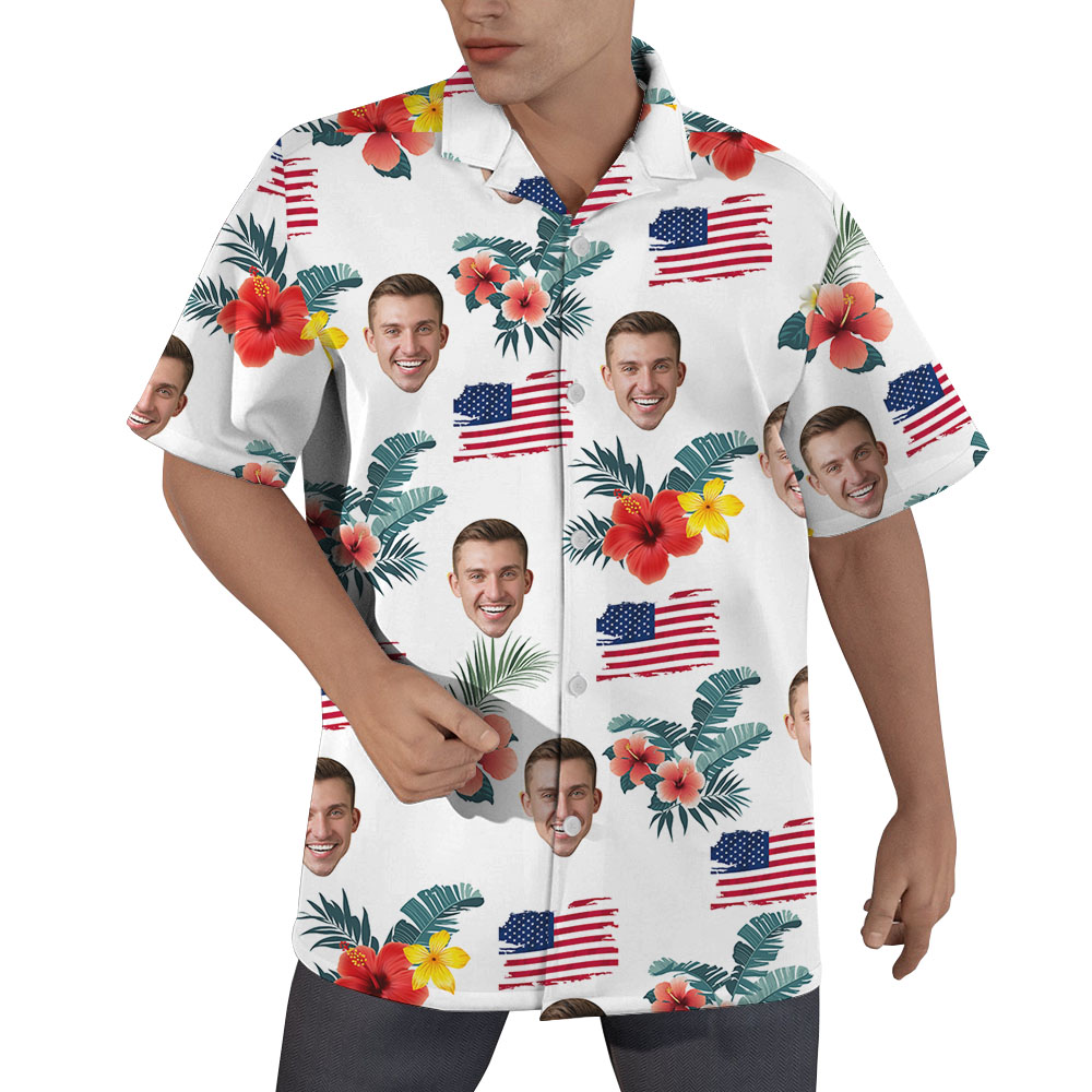 American Flag Custom Face Button Up Shirt - variant image 1