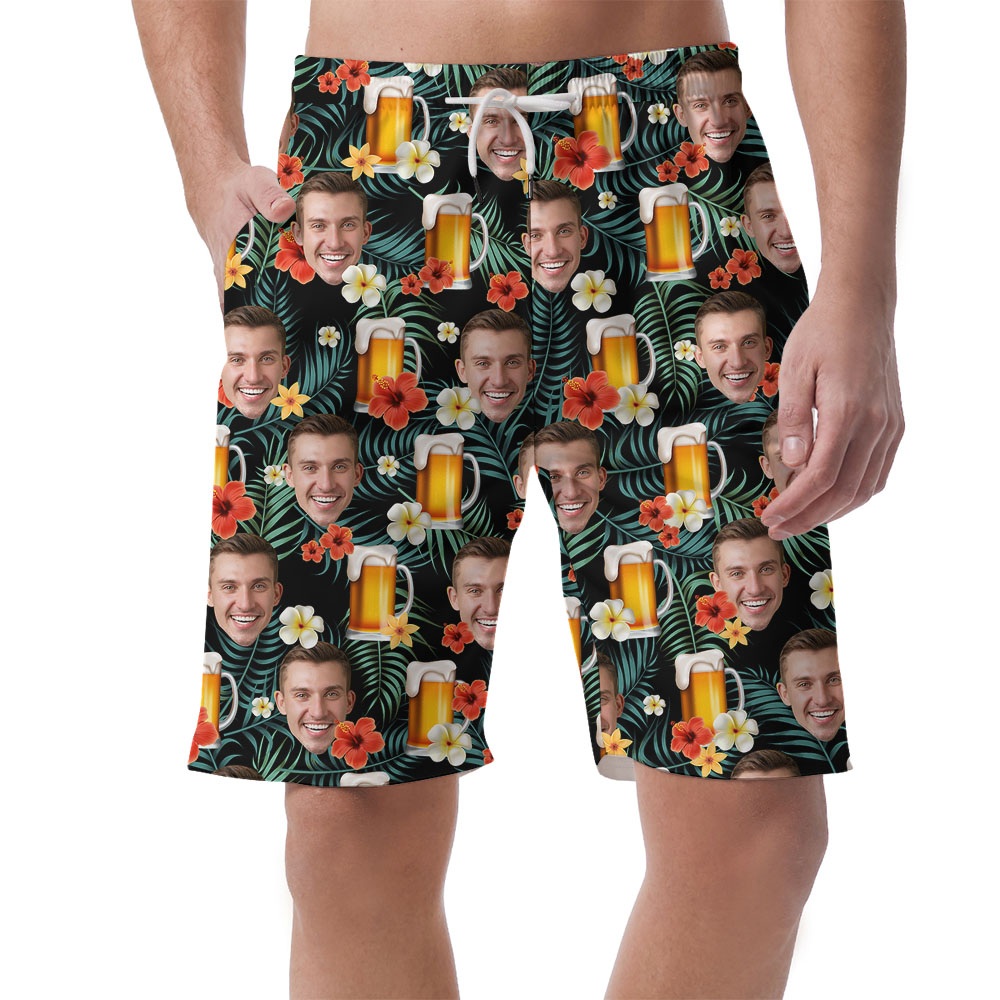 Custom Face Beer Tropical Men's Hawaiian Shorts - variant image 1