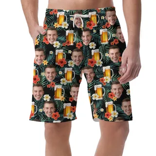 Custom Face Beer Tropical Men's Hawaiian Shorts