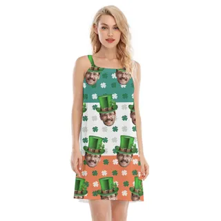 Women's St Patrick Day Lucky Charm Summer Dress With Custom Face