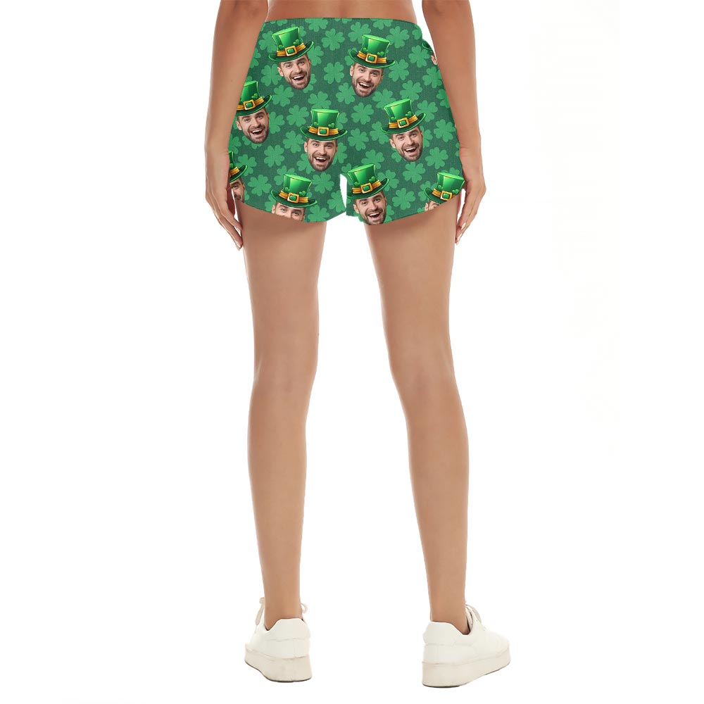 Funny Custom Your Face Women's Beach Shorts For St Patrick's Day