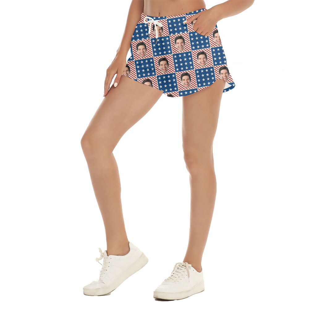 Custom Face Women's Hawaiian Shorts 4th Of July