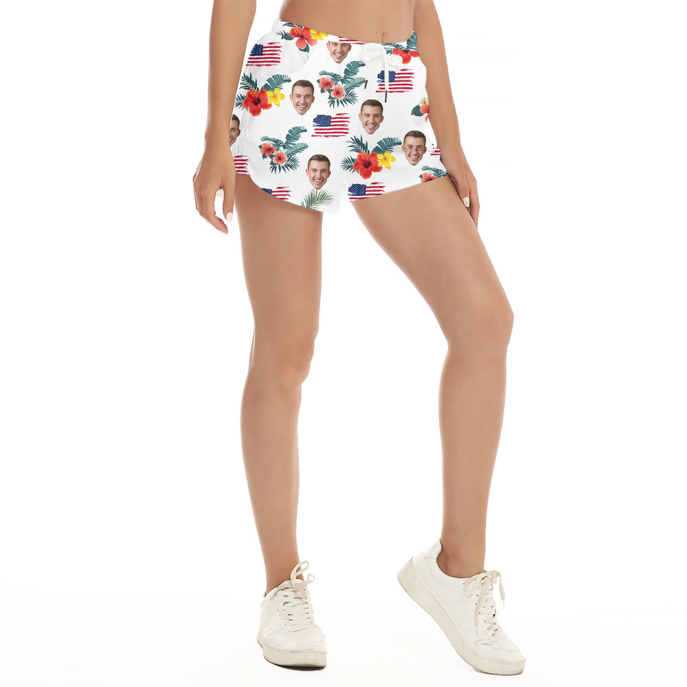Women Custom Face American Flags Hawaiian Shorts
