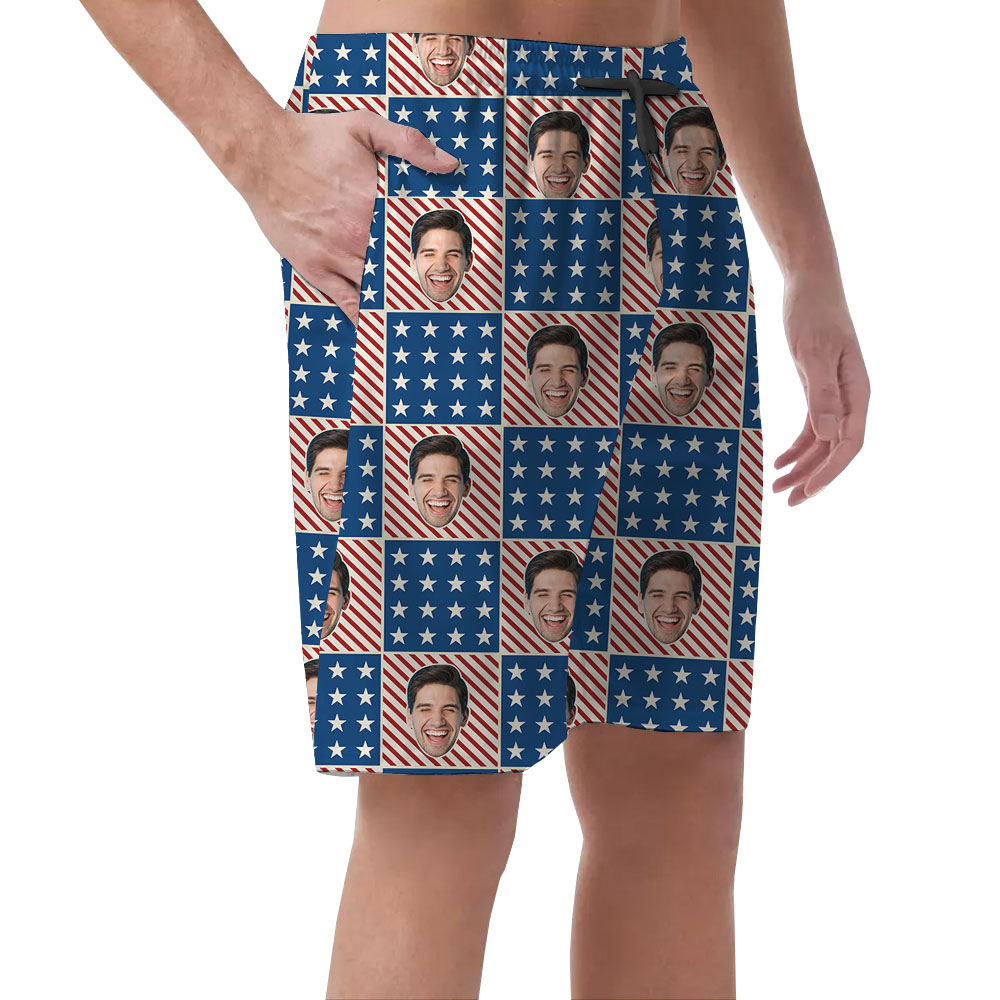 Men's Hawaiian Shorts With Custom Face American Flags
