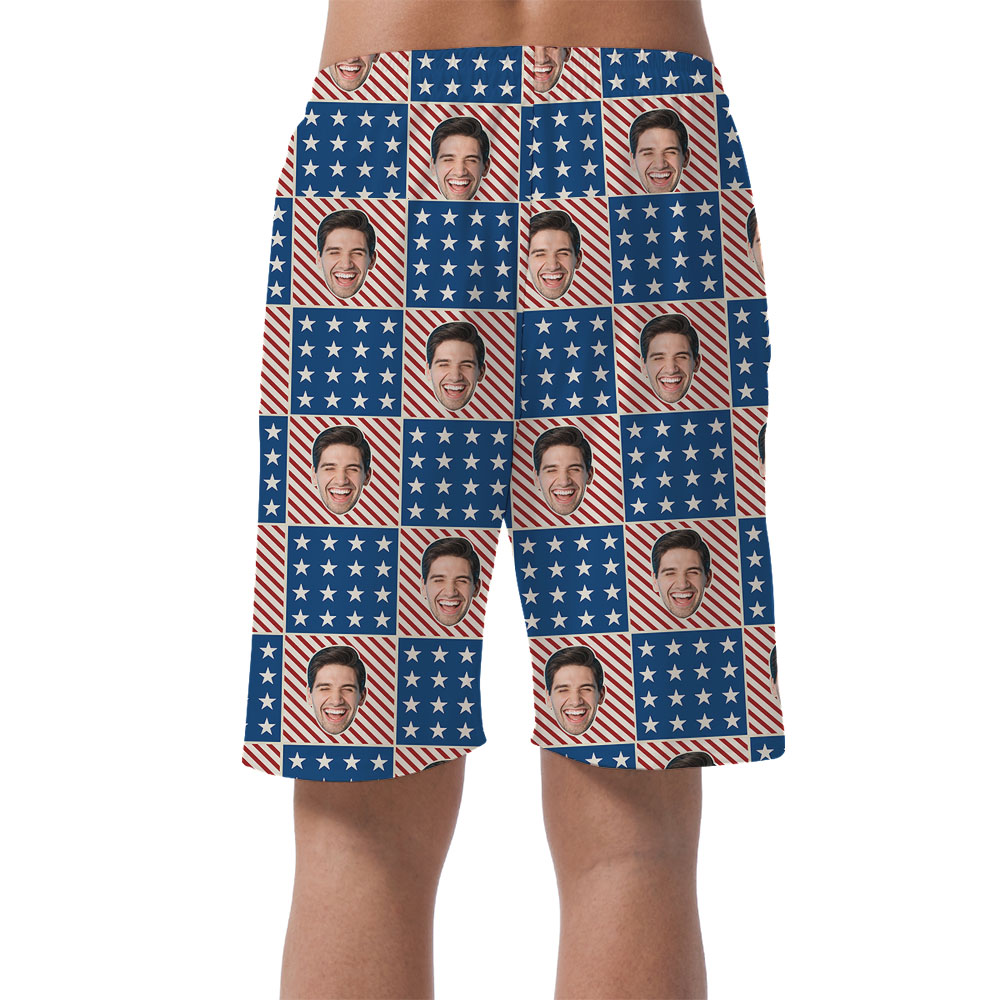 Men's Hawaiian Shorts With Custom Face American Flags