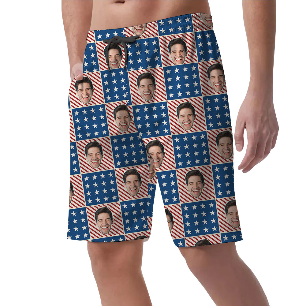 Men's Hawaiian Shorts With Custom Face American Flags