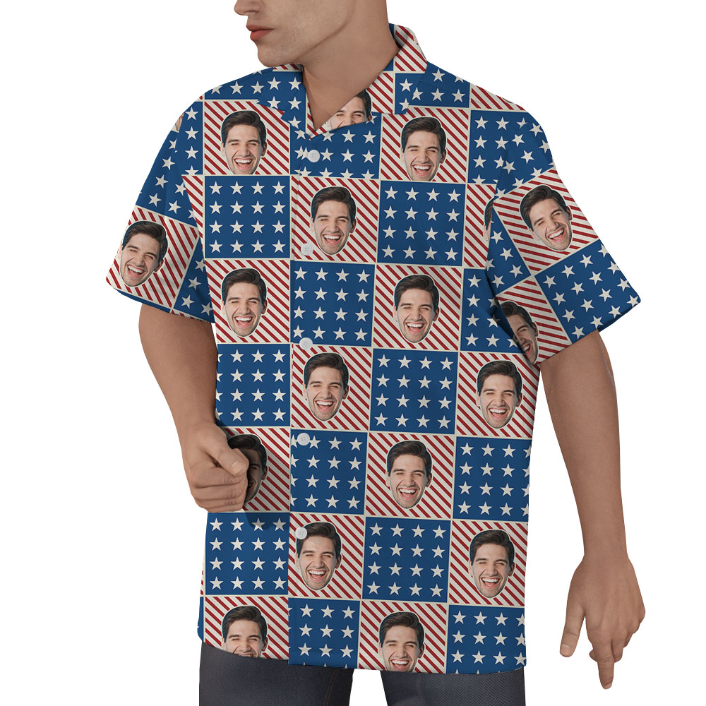 Custom White Red And Blue Photo Button Up Shirt