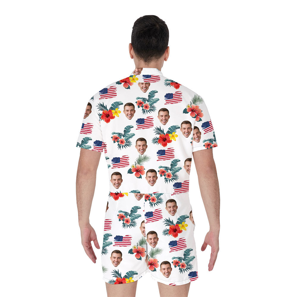 American Flag Tropical Male Romper With Multi Faces
