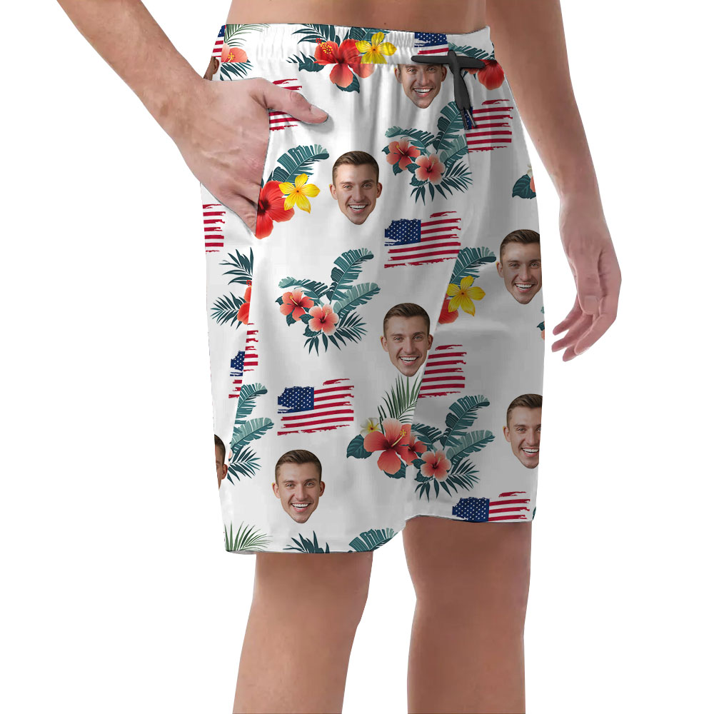 Custom Face Men's Hawaiian Shorts For 4th Of July