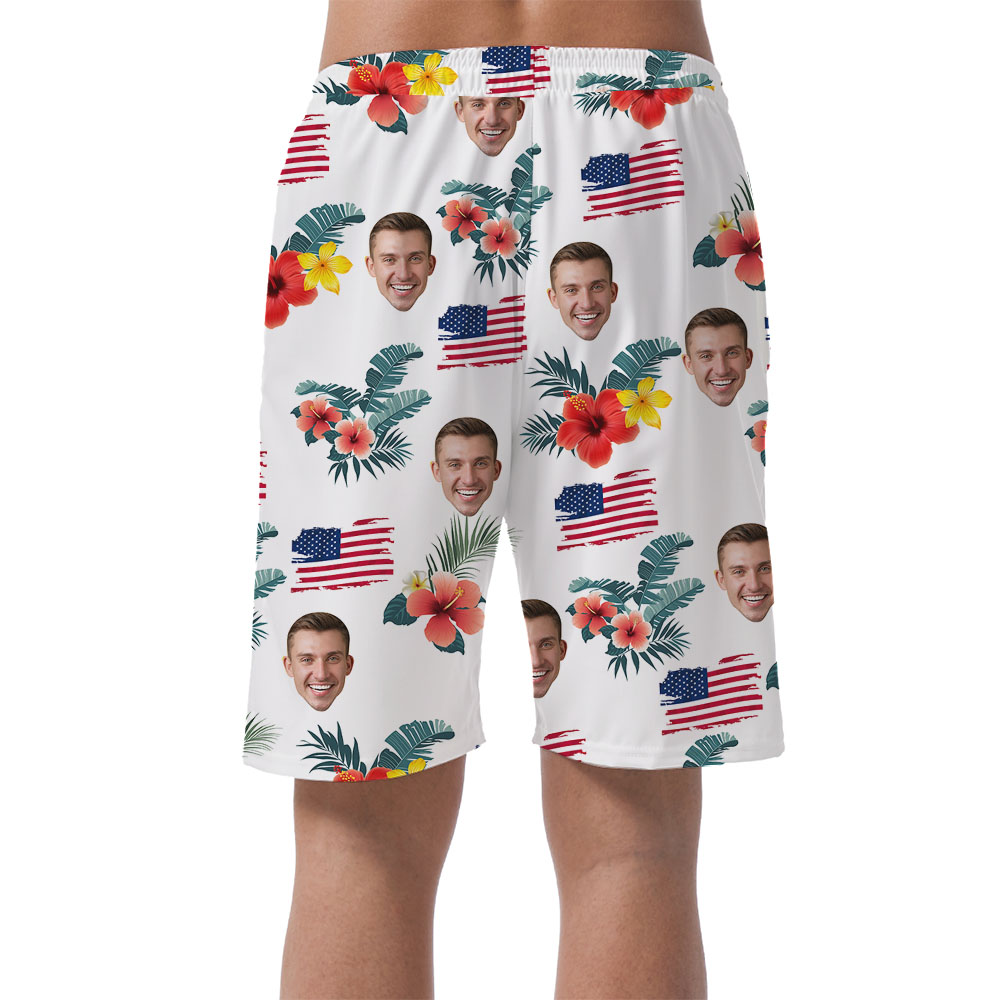 Custom Face Men's Hawaiian Shorts For 4th Of July