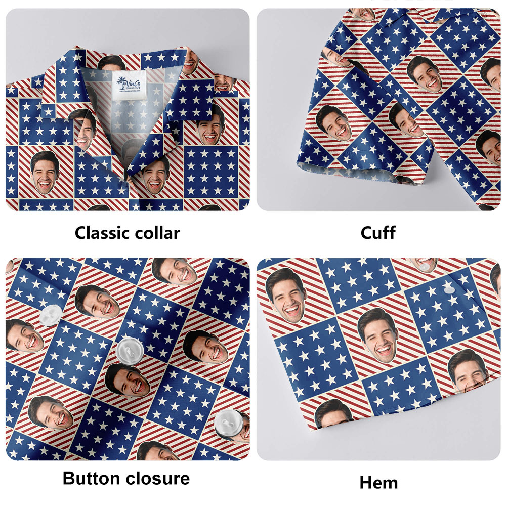 Custom White Red And Blue Photo Button Up Shirt
