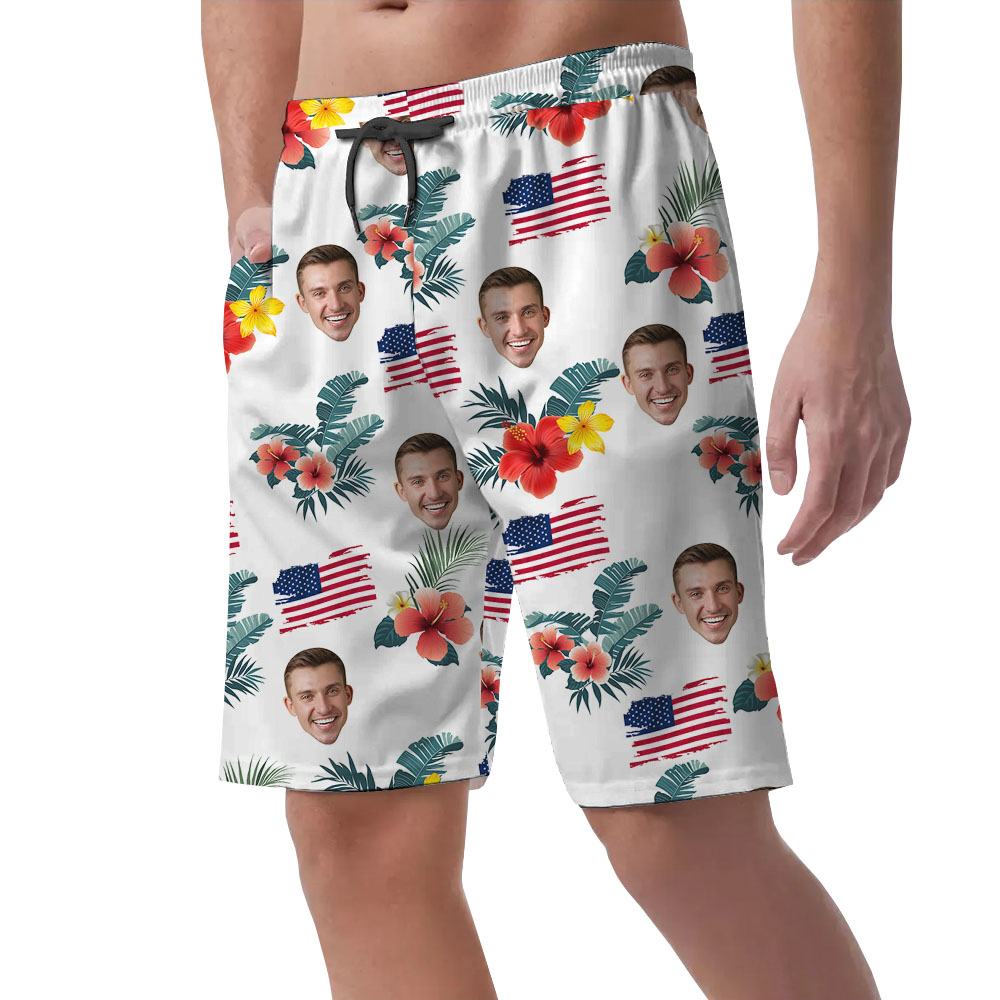 Custom Face Men's Hawaiian Shorts For 4th Of July