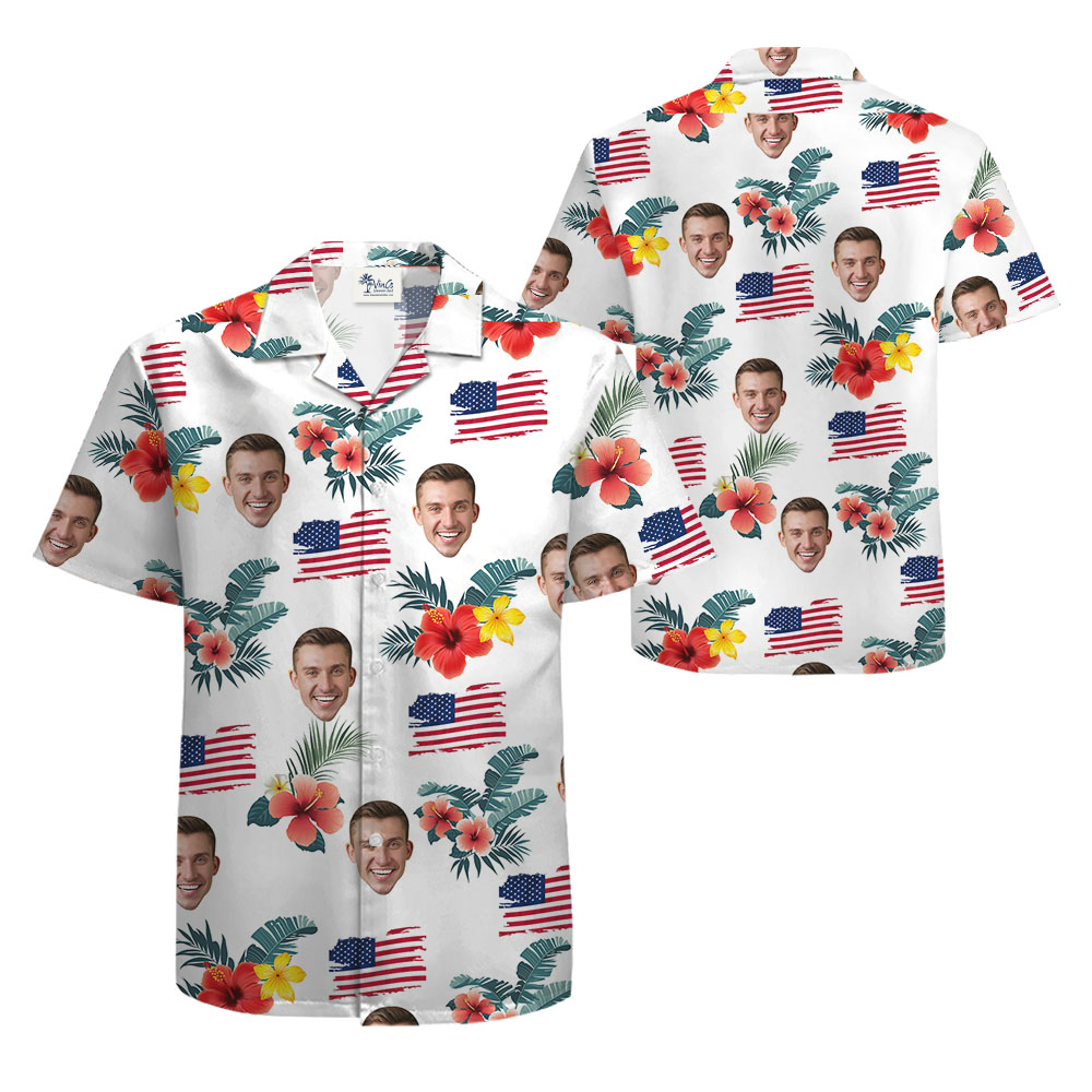 American Flag Custom Face Button Up Shirt