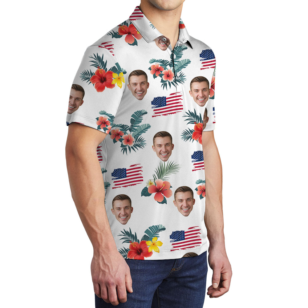 White Red And Blue Custom Photo Polos For Men