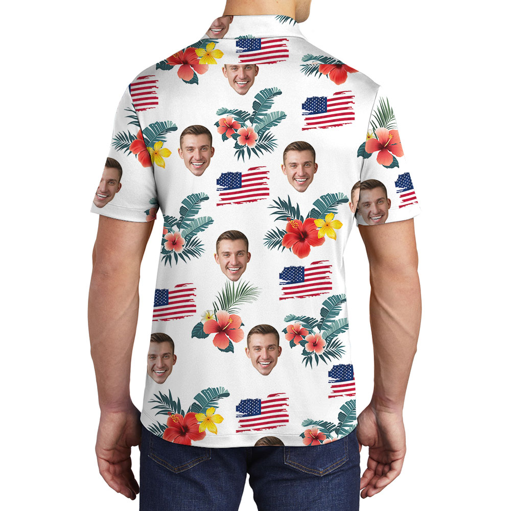 White Red And Blue Custom Photo Polos For Men